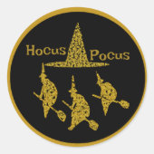 Hocus Pocus gouden heksen op bezem griezelig eng Ronde Sticker (Voorkant)