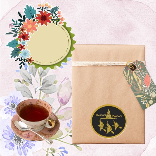 Hocus Pocus gouden heksen op bezem griezelig eng Ronde Sticker