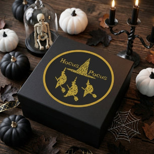 Hocus Pocus Gouden Heksen op Bezem Spooky Schrikba Ronde Sticker