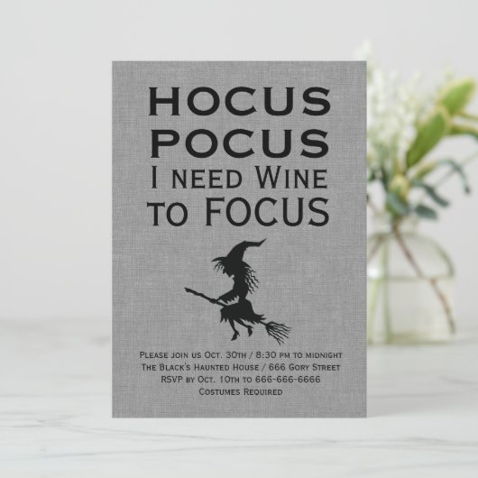HOCUS POCUS Grey Halloween Party Kaart (Staand voorkant)