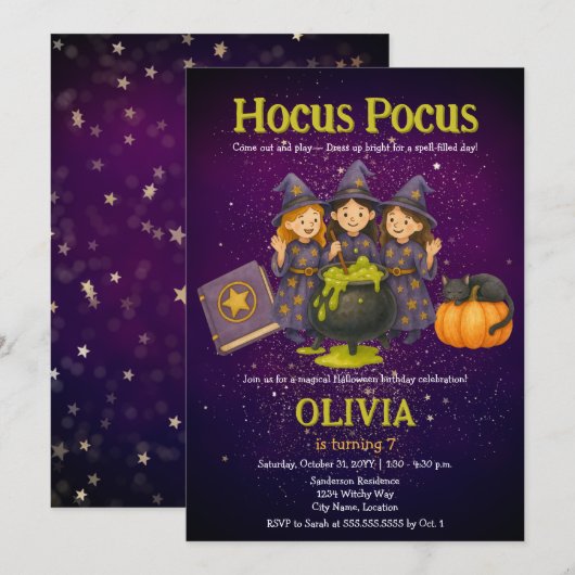 Hocus Pocus Halloween Verjaardagsfeestje Kaart (Voorkant / Achterkant)