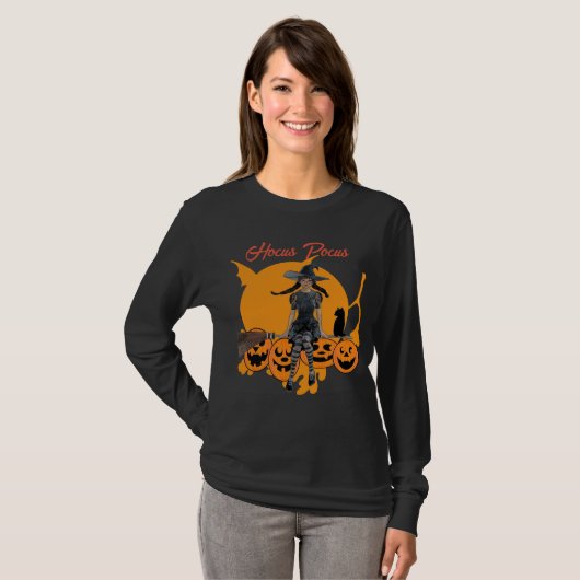 Hocus Pocus Halloween Witch Cat Jack O Lantern Fun T-shirt (Voorkant volledig)