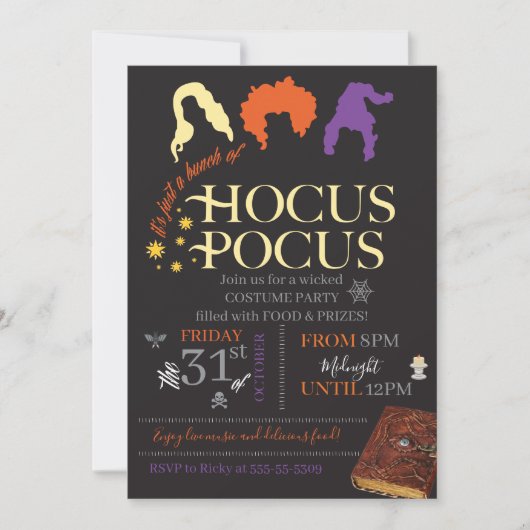 Hocus Pocus Halloweenfeest Kaart (Voorkant)