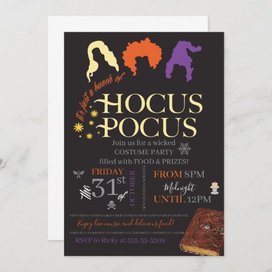 Hocus Pocus Halloweenfeest Kaart (Voorkant / Achterkant)
