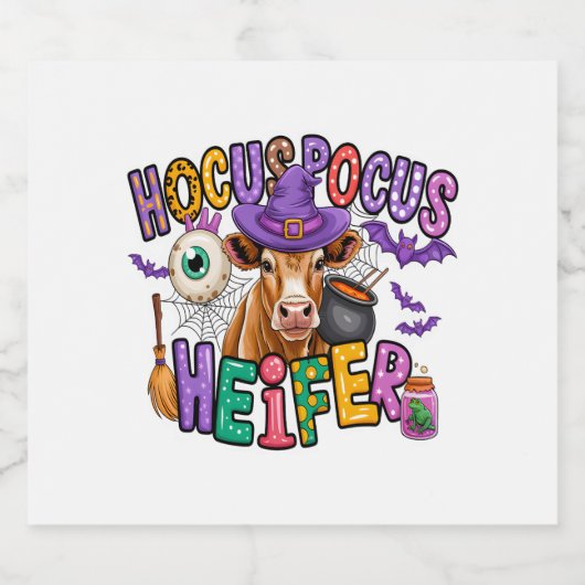 Hocus Pocus Heifer Halloween Koe Sparkling Wijnetiket (Enkel label)