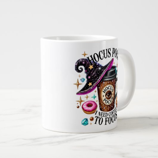"Hocus Pocus I Need Coffee" Funny Witchy  Grote Koffiekop (Voorkant rechts)