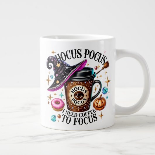 "Hocus Pocus I Need Coffee" Funny Witchy  Grote Koffiekop (Rechts)