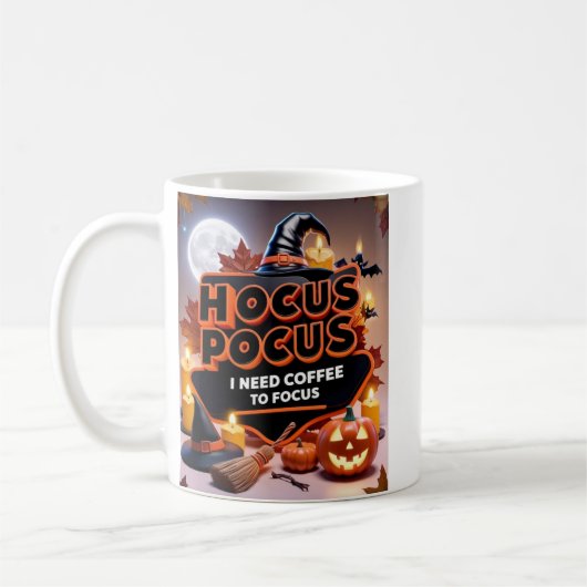 Hocus Pocus Ik heb koffie nodig om te focussen Koffiemok (Links)