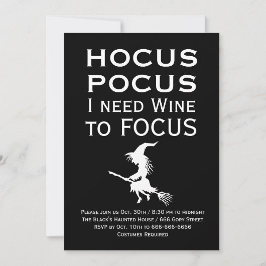 HOCUS POCUS Ik heb Wijn nodig naar FOCUS Halloween Kaart (Voorkant)