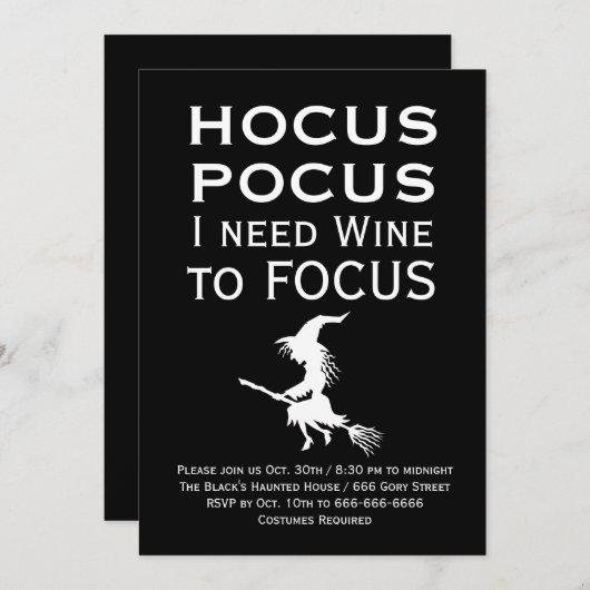 HOCUS POCUS Ik heb Wijn nodig naar FOCUS Halloween Kaart (Voorkant / Achterkant)