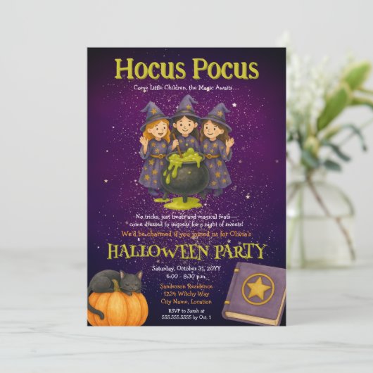 Hocus Pocus Kinder Halloween Party Kaart (Staand voorkant)