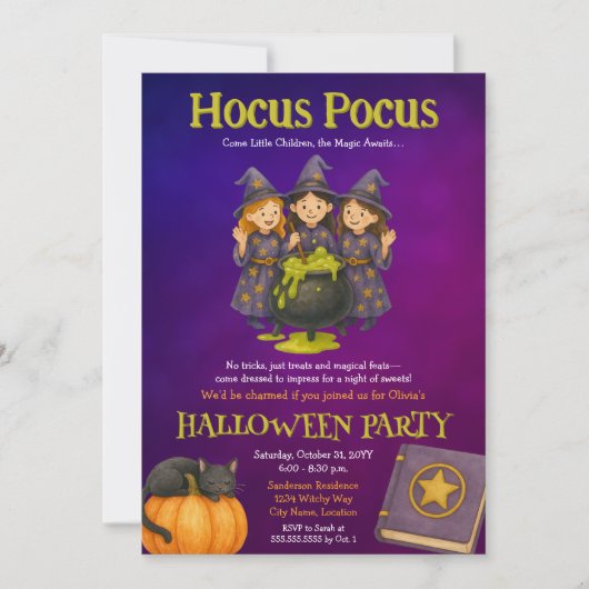 Hocus Pocus Kinder Halloween Party Kaart (Voorkant)