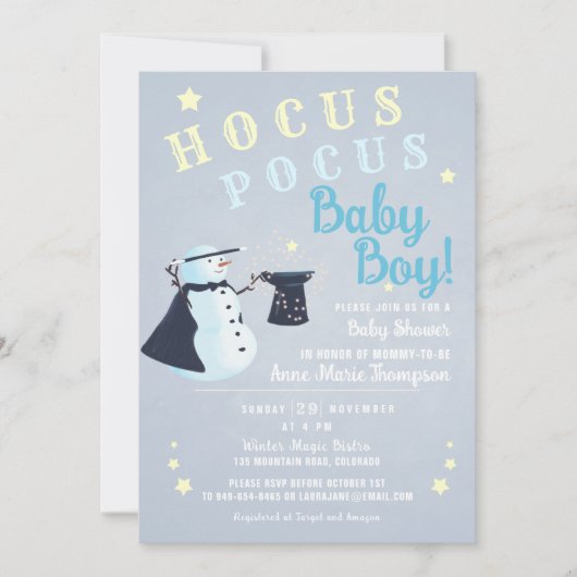 Hocus Pocus Magic Snowman Winter Boy Baby shower Kaart (Voorkant)