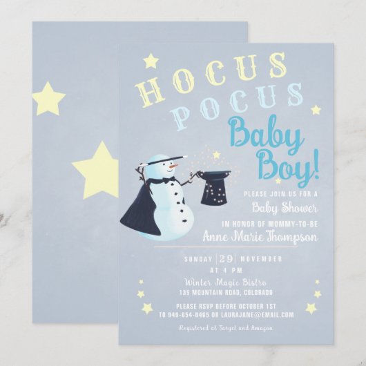 Hocus Pocus Magic Snowman Winter Boy Baby shower Kaart (Voorkant / Achterkant)