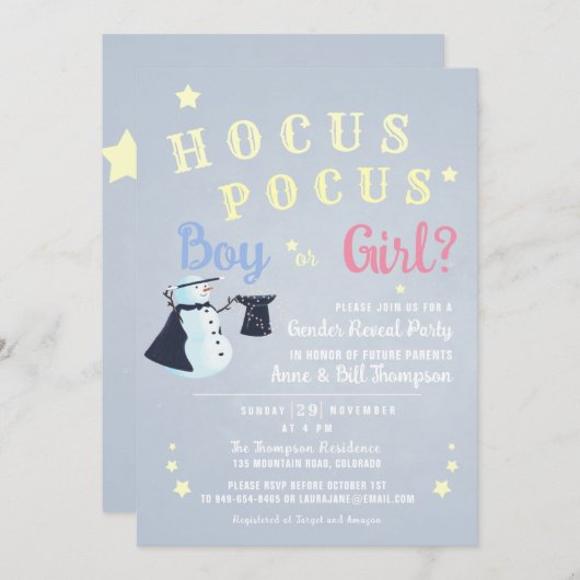 Hocus Pocus Magic Snowman Winter Gender onthulling Kaart (Voorkant / Achterkant)