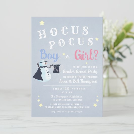 Hocus Pocus Magic Snowman Winter Gender onthulling Kaart (Staand voorkant)