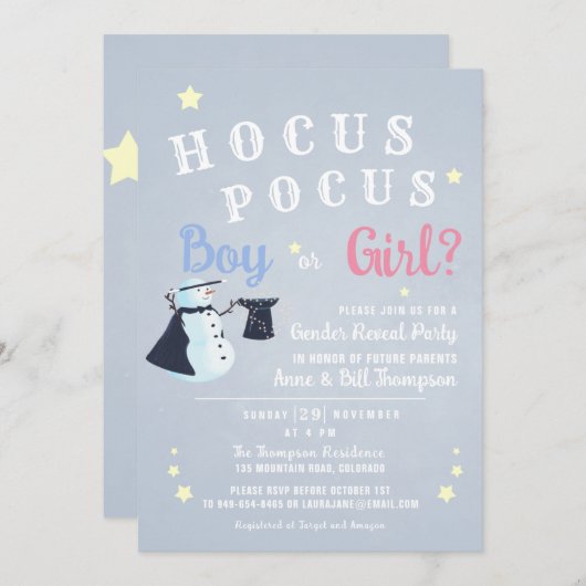 Hocus Pocus Magic Snowman Winter Gender onthulling Kaart (Voorkant / Achterkant)