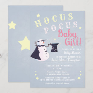 Hocus Pocus Magic Snowman Winter Girl Baby shower Kaart