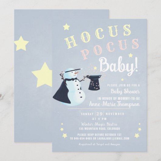 Hocus Pocus Magical Snowman Winter Baby shower Kaart (Voorkant / Achterkant)