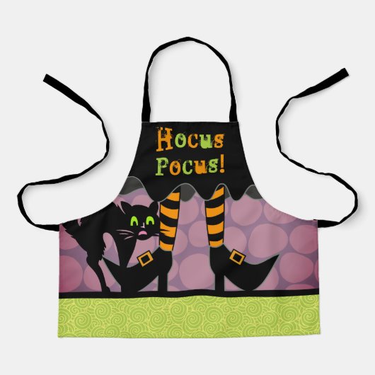 Hocus Pocus Quote Halloween Heksenbenen Zwart Kat Schort (Voorkant)