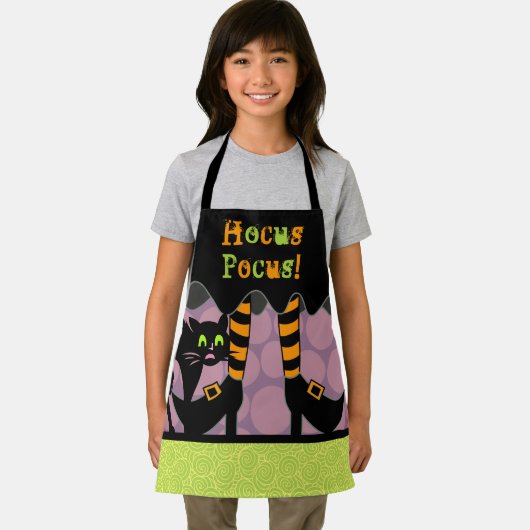 Hocus Pocus Quote Halloween Heksenbenen Zwart Kat Schort (Insitu)