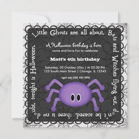 Hocus Pocus Spider Birthday Kaart (Voorkant)