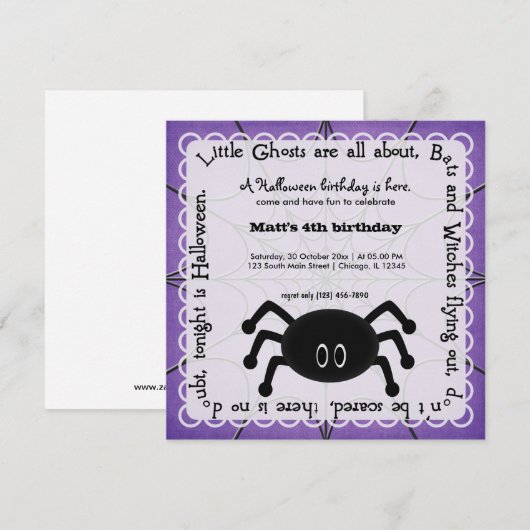 Hocus Pocus Spider Birthday Kaart (Voorkant / Achterkant)