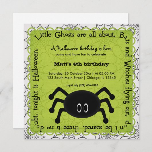 Hocus Pocus Spider Birthday Kaart (Voorkant / Achterkant)