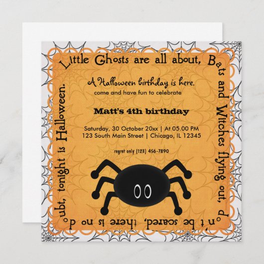 Hocus Pocus Spider Birthday Kaart (Voorkant / Achterkant)