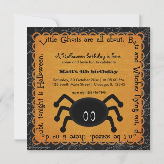 Hocus Pocus Spider Birthday (Oranje) Kaart (Voorkant)