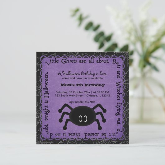 Hocus Pocus Spider Birthday (Paars) Kaart (Staand voorkant)