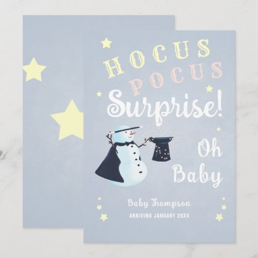 Hocus Pocus Surprise Baby Winter Snowman Zwangersc Kaart (Voorkant / Achterkant)