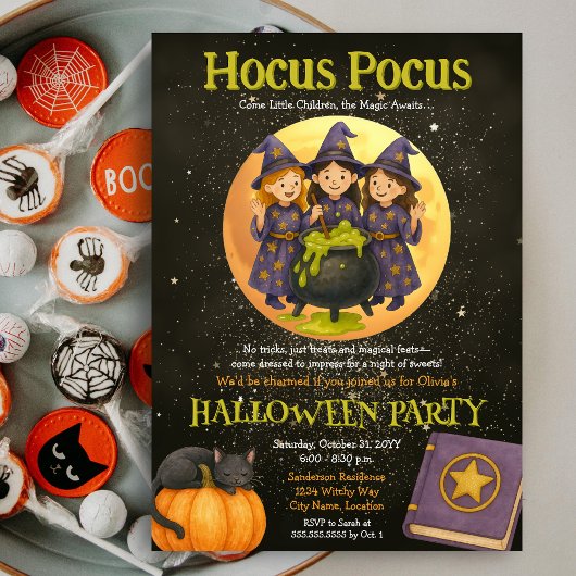 Hocus Pocus Witchy Kinder Halloween Party Kaart