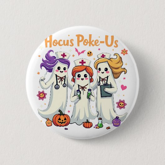 Hocus-Poke Ons Verpleeg Spookachtige Halloween Gee Ronde Button 5,7 Cm (Voorkant)