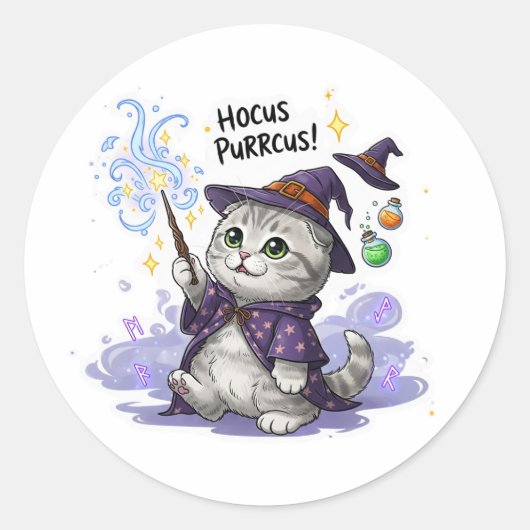 Hocus Purcus Fold - Schotse Vouw Kat Halloween Ronde Sticker (Voorkant)