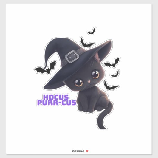 Hocus Purr-cus Schattige Zwarte Kat Halloween Kuns Sticker (Vel)
