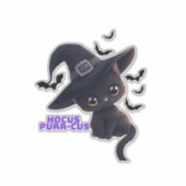 Hocus Purr-cus Schattige Zwarte Kat Halloween Kuns Sticker (Voorkant)