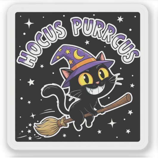 Hocus Purrcus - Magische kat Halloween Sticker (Voorkant)