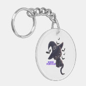 Hocus Spint-cus Schattigee zwarte kat Halloween ku Sleutelhanger (Voorkant Links)