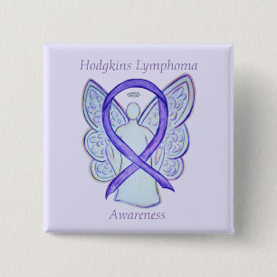Hodgkins Lymphoma Art Angel Violet Ribbon Pins Vierkante Button 5,1 Cm