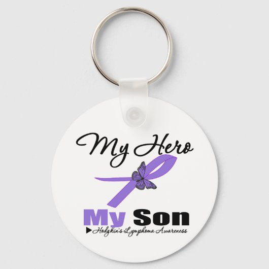 Hodgkins Lymphoma Ribbon My HERO My Son Sleutelhanger (Voorkant)