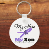 Hodgkins Lymphoma Ribbon My HERO My Son Sleutelhanger (Voorkant)