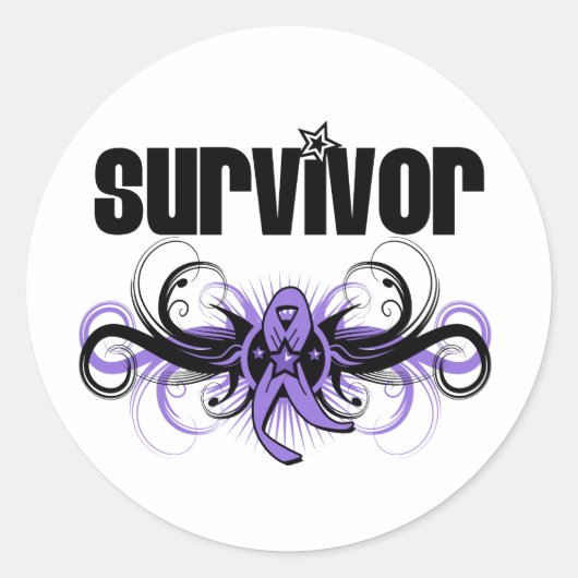 Hodgkins Lymphoma Survivor Grunge Winged Emblem Ronde Sticker (Voorkant)