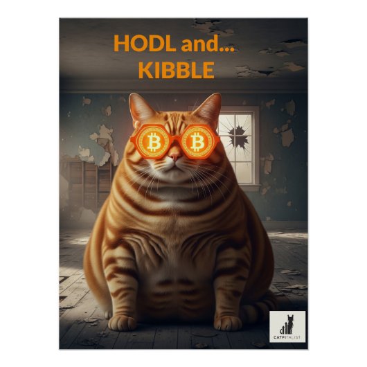 HODL & Kibble: Bitcoin Baron Cat Perfect Poster (Voorkant)