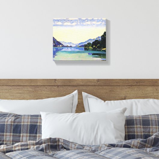 Hodler - Meer van Thun vanuit Lessig, fijn kunst Canvas Afdruk (Insitu (Slaapkamer))