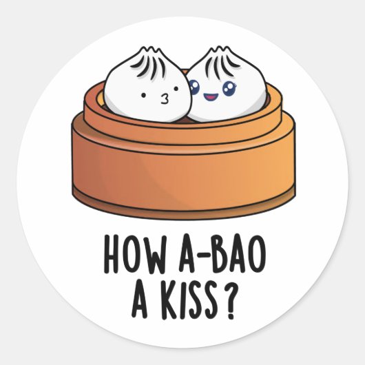 Hoe A-bao A Kiss Funny Dimsum Pun Ronde Sticker (Voorkant)