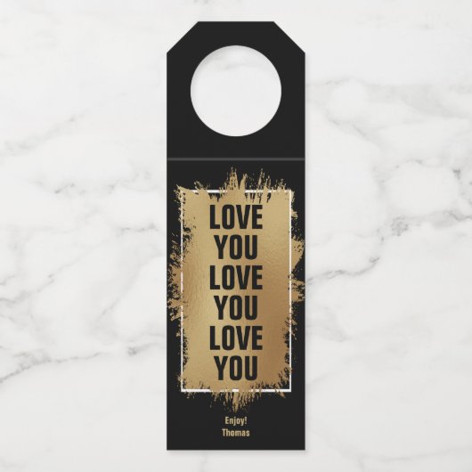 HOE BEWAART U DRIE TEKST Gold Foil op zwart Flessenhanger (Voorkant)