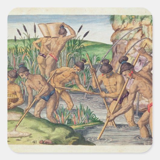 Hoe de Indiërs goud verzamelen van de Streams Vierkante Sticker (Voorkant)