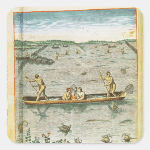 Hoe de Indiërs hun vis vangen Vierkante Sticker