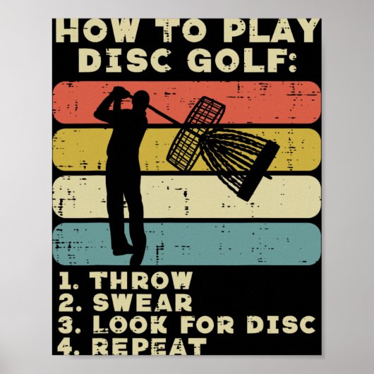 Hoe Disc Golf te Spelen Zonsondergang Retro Frisbe Poster (Voorkant)